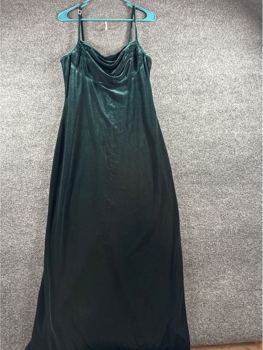 Mary McFadden Womens Large Green Velvet Maxi Dress Cowl Neck Made USA Vintage
